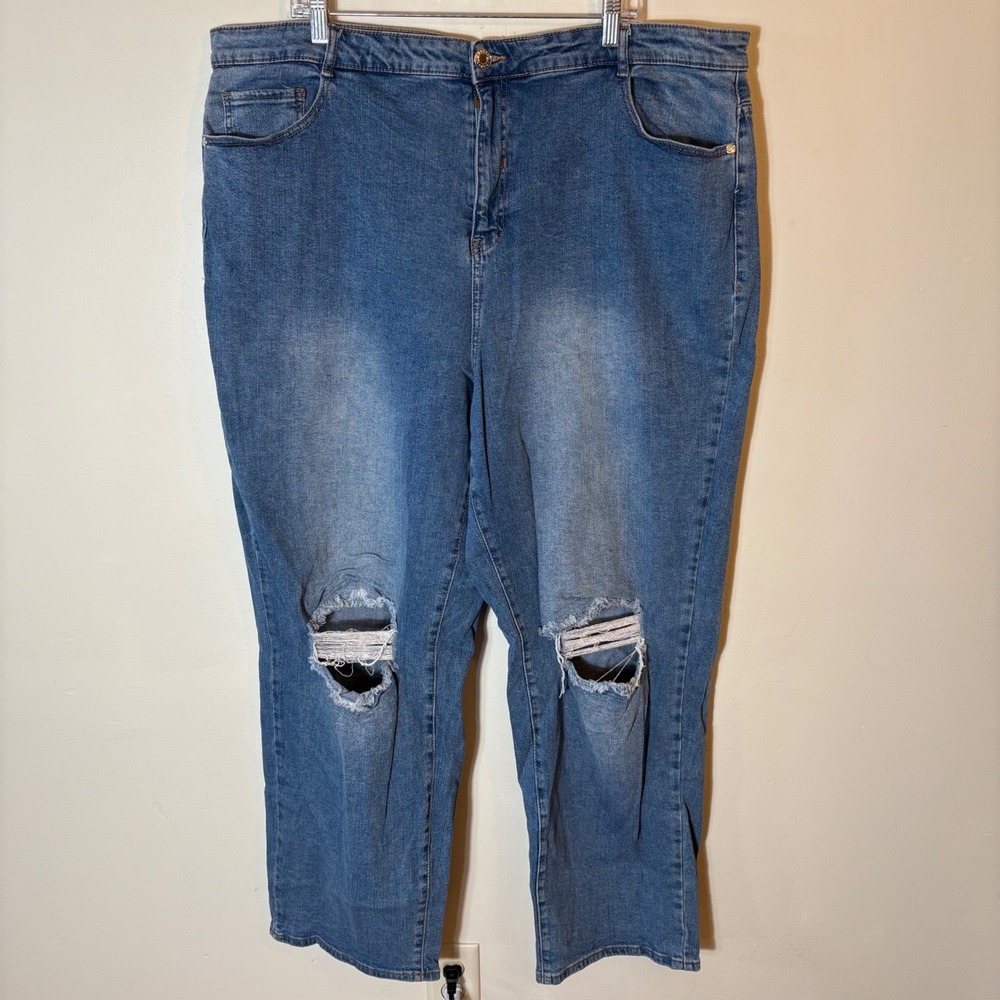 Eloquii Elements Distressed Ripped Knee‎ Straight Leg Jeans Size 22